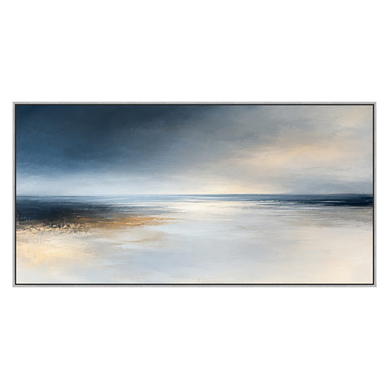Silver Stillwater panoramic artwork in a silver frame on a transparent background.