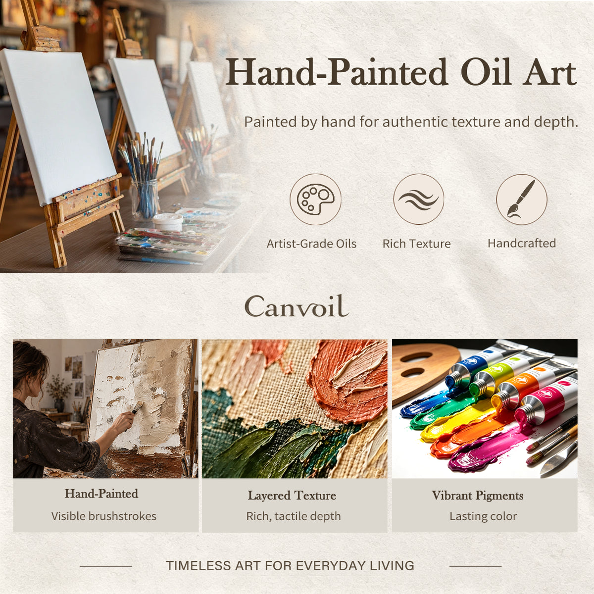 Alpine Waterways Wall Art — Canvoil hand-painted oil art guide showing painting technique, layered texture and pigments