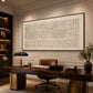 Ivory Cadence painting above a wooden desk beside dark shelving.