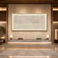Ivory Cadence painting above a pale reception counter in a warm lobby.