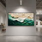 Emerald Crest painting on a pale display wall beneath gallery lights.