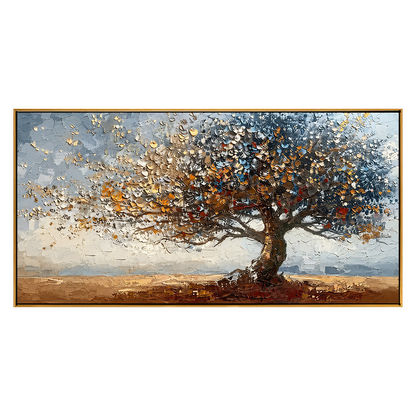 Autumn Radiance panoramic artwork in a natural wood frame on a transparent background.