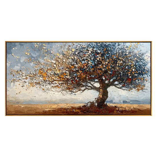 Autumn Radiance panoramic artwork in a natural wood frame on a transparent background.