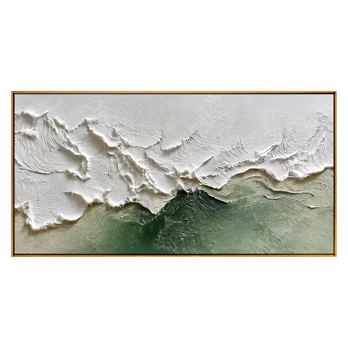 Sage Breakers panoramic artwork in a natural wood frame on a transparent background.