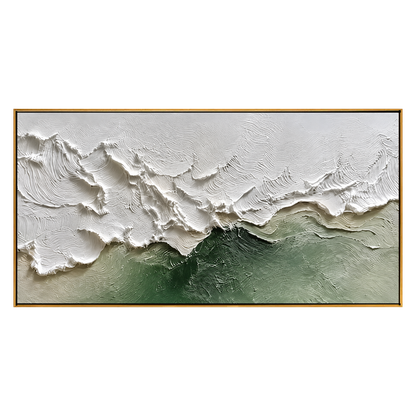 Sage Breakers panoramic artwork in a natural wood frame on a transparent background.