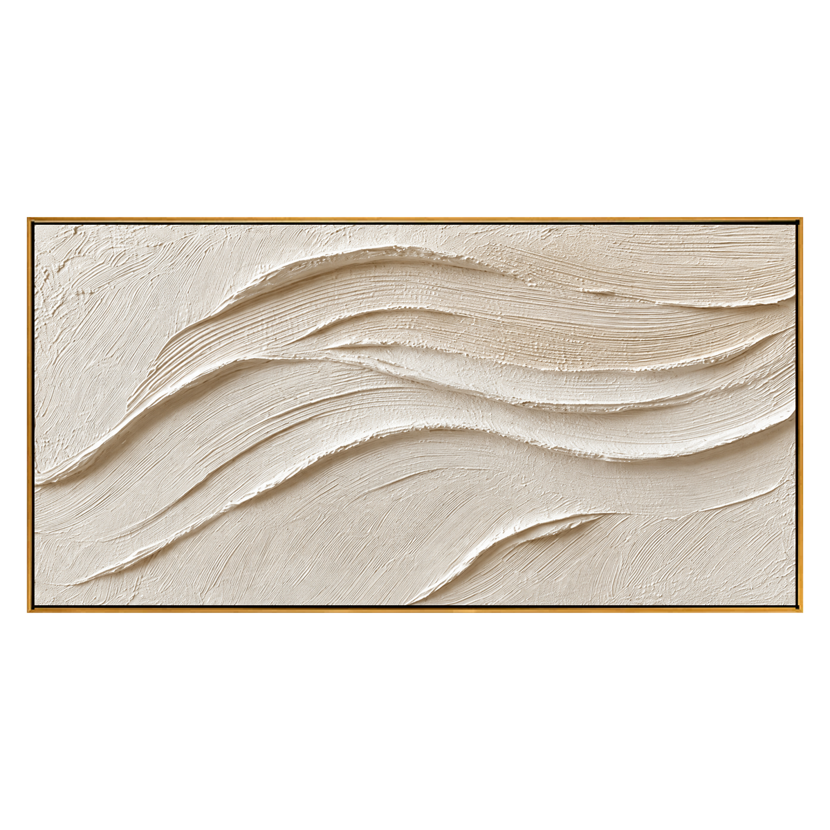 Linen Dunes panoramic artwork in a natural wood frame on a transparent background.