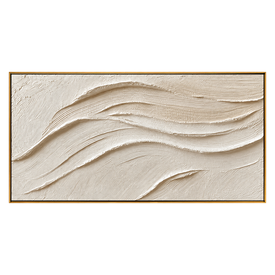 Linen Dunes panoramic artwork in a natural wood frame on a transparent background.