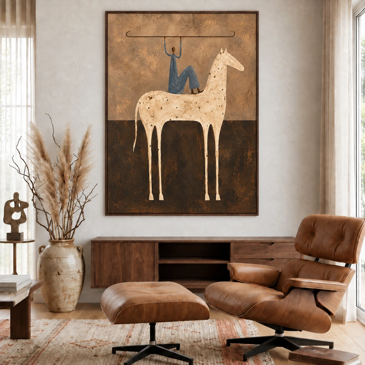 Balanced Rider artwork displayed in a furnished interior, room setting 1.