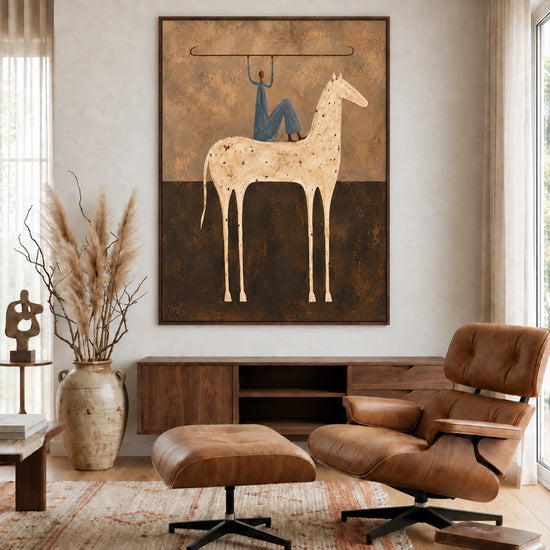 Balanced Rider artwork displayed in a furnished interior, room setting 1.