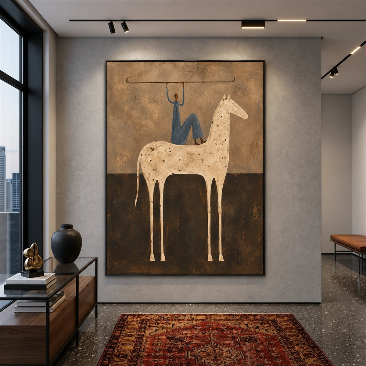Balanced Rider artwork displayed in a furnished interior, room setting 2.