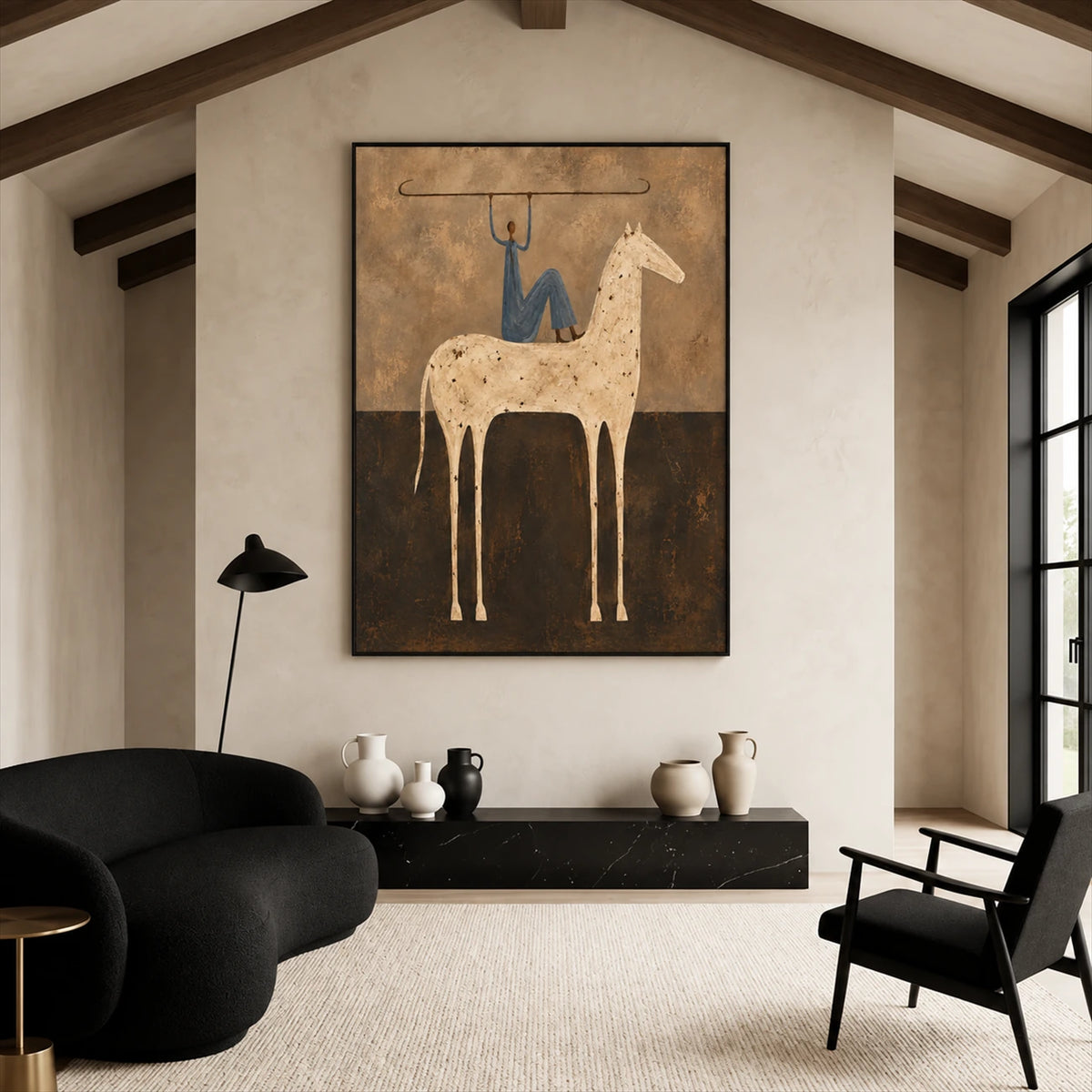 Balanced Rider artwork displayed in a furnished interior, room setting 5.