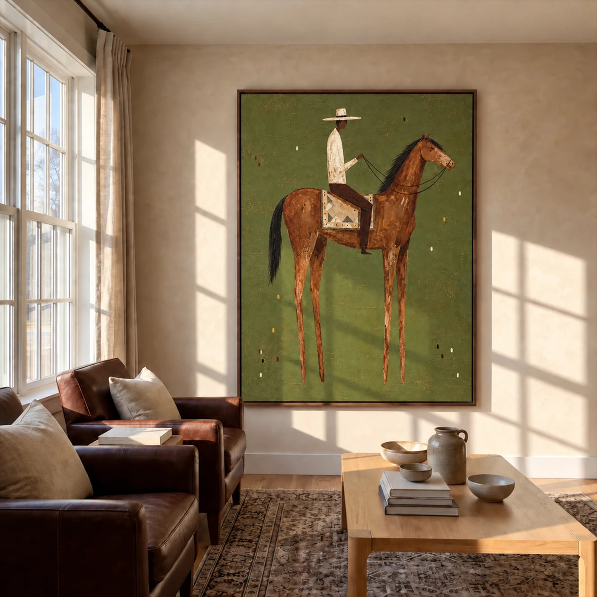 Sage Horseman artwork displayed in a furnished interior, room setting 1.