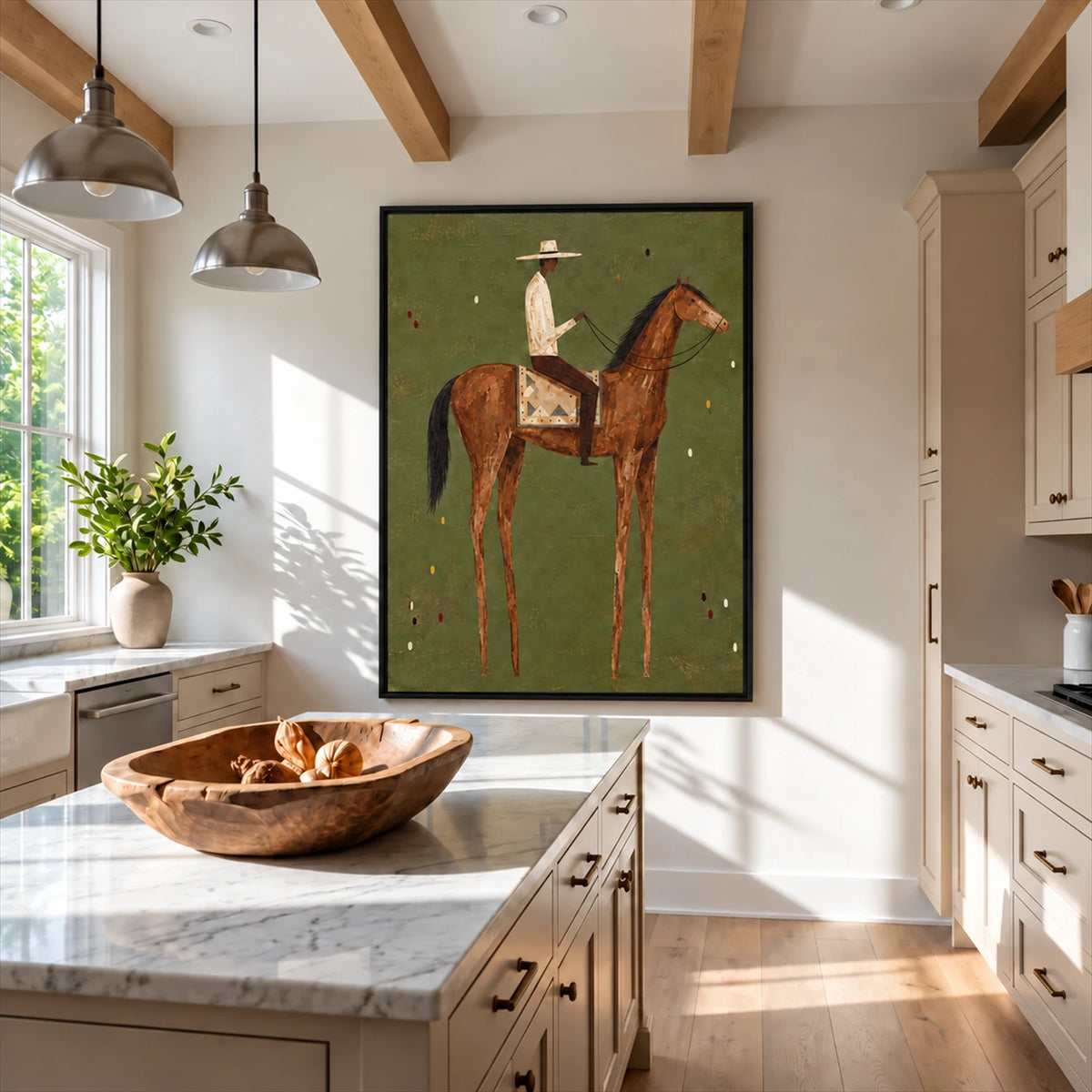 Sage Horseman artwork displayed in a furnished interior, room setting 2.