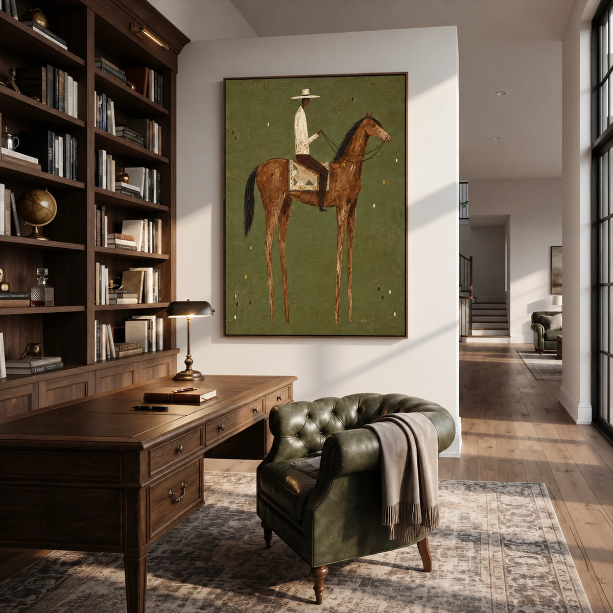 Sage Horseman artwork displayed in a furnished interior, room setting 3.