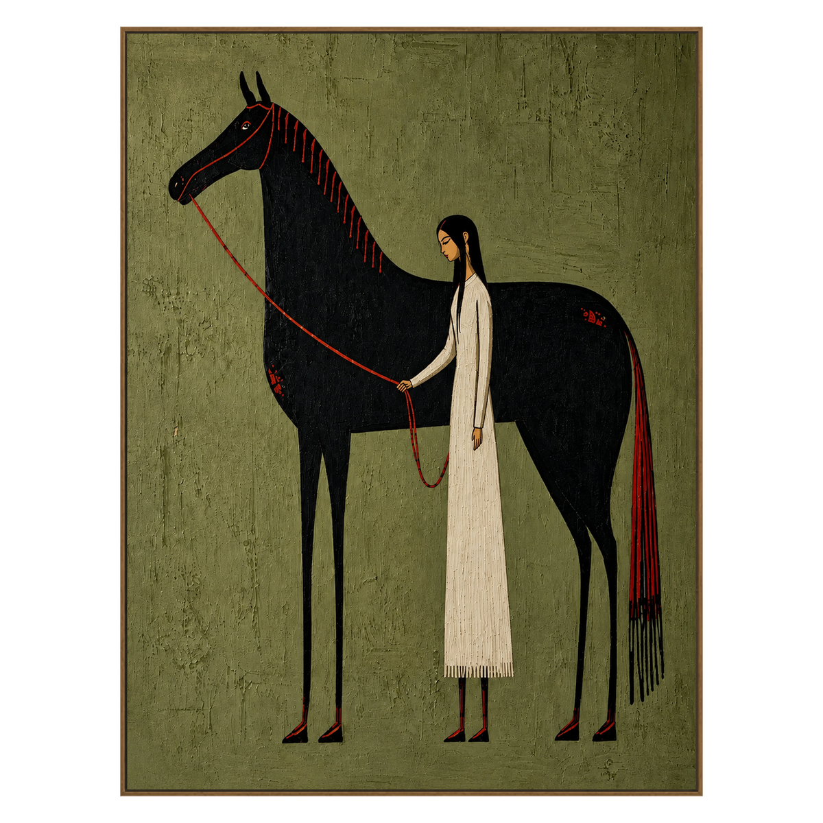 Quiet Companion vertical artwork in a natural wood frame on a transparent background.