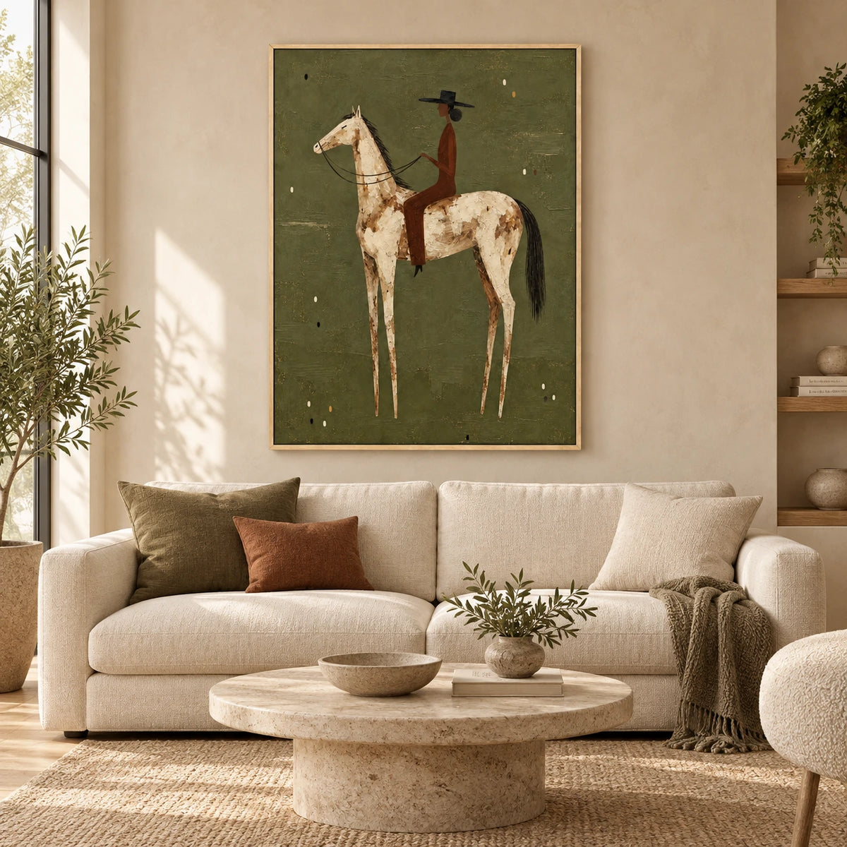 Meadow Rider artwork displayed in a furnished interior, room setting 1.