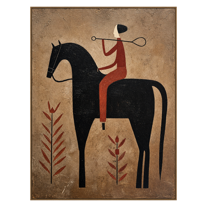 Desert Lasso vertical artwork in a natural wood frame on a transparent background.