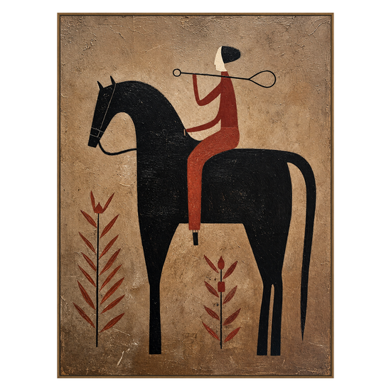 Desert Lasso vertical artwork in a natural wood frame on a transparent background.