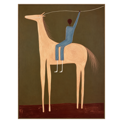 Pale Horseman vertical artwork in a natural wood frame on a transparent background.