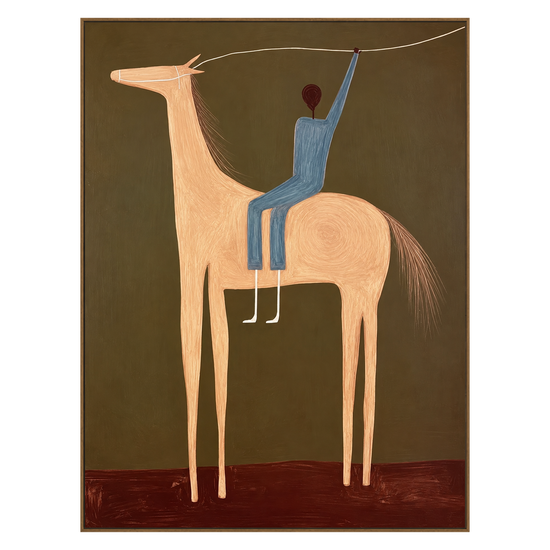 Pale Horseman vertical artwork in a natural wood frame on a transparent background.