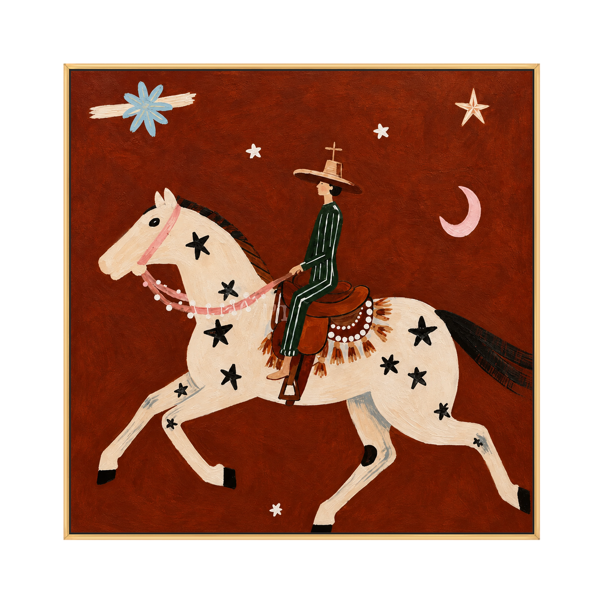 Starlit Vaquero square artwork in a gold frame on a transparent background.