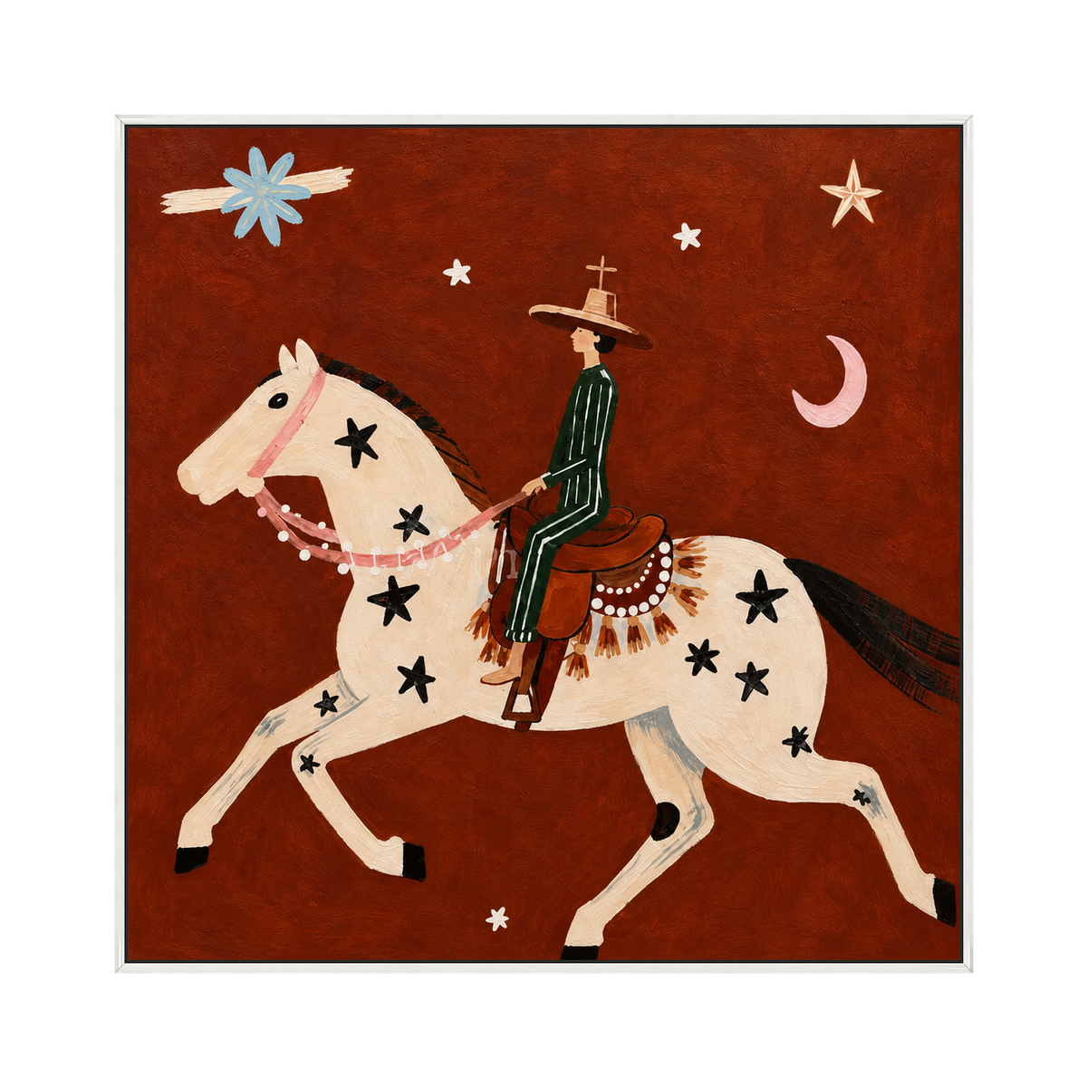 Starlit Vaquero square artwork in a white frame on a transparent background.