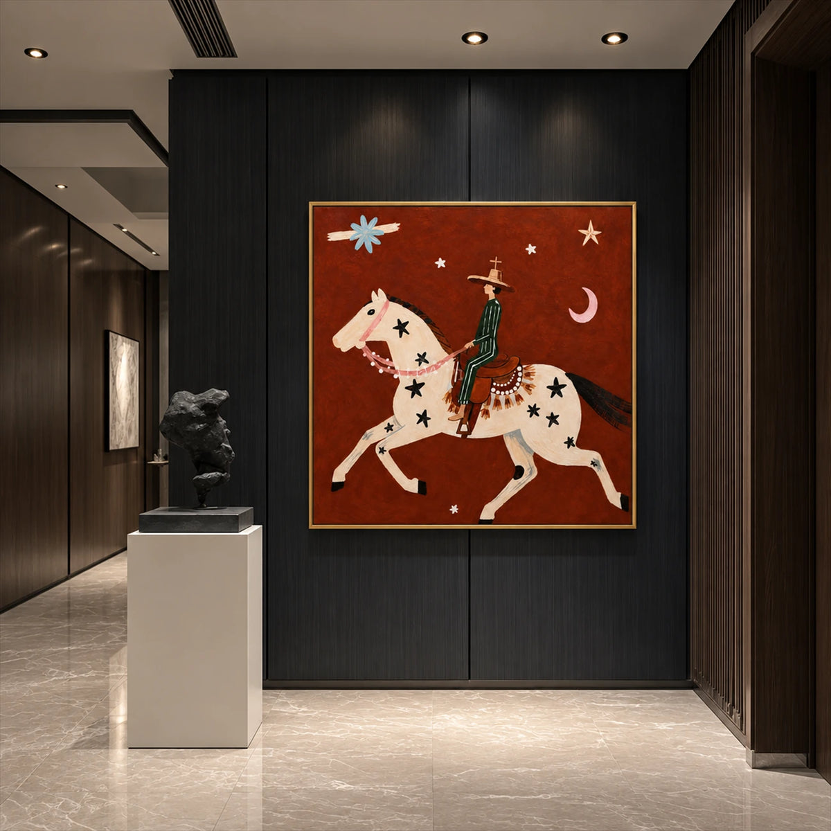 Starlit Vaquero artwork displayed in a furnished interior, room setting 5.