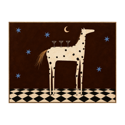 Moonlit Horse horizontal artwork in a natural wood frame on a transparent background.
