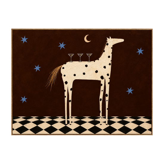 Moonlit Horse horizontal artwork in a natural wood frame on a transparent background.