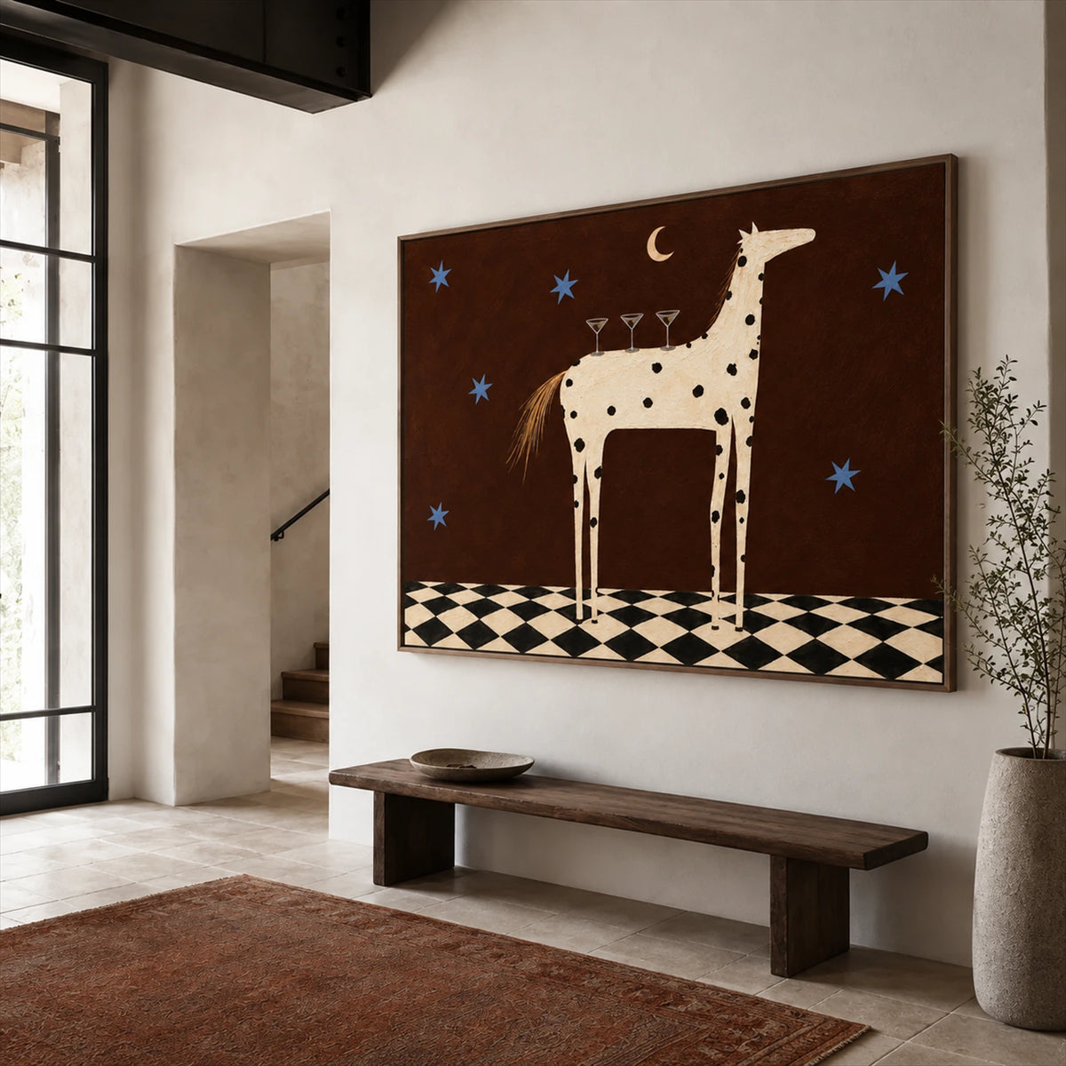 Moonlit Horse artwork displayed in a furnished interior, room setting 1.