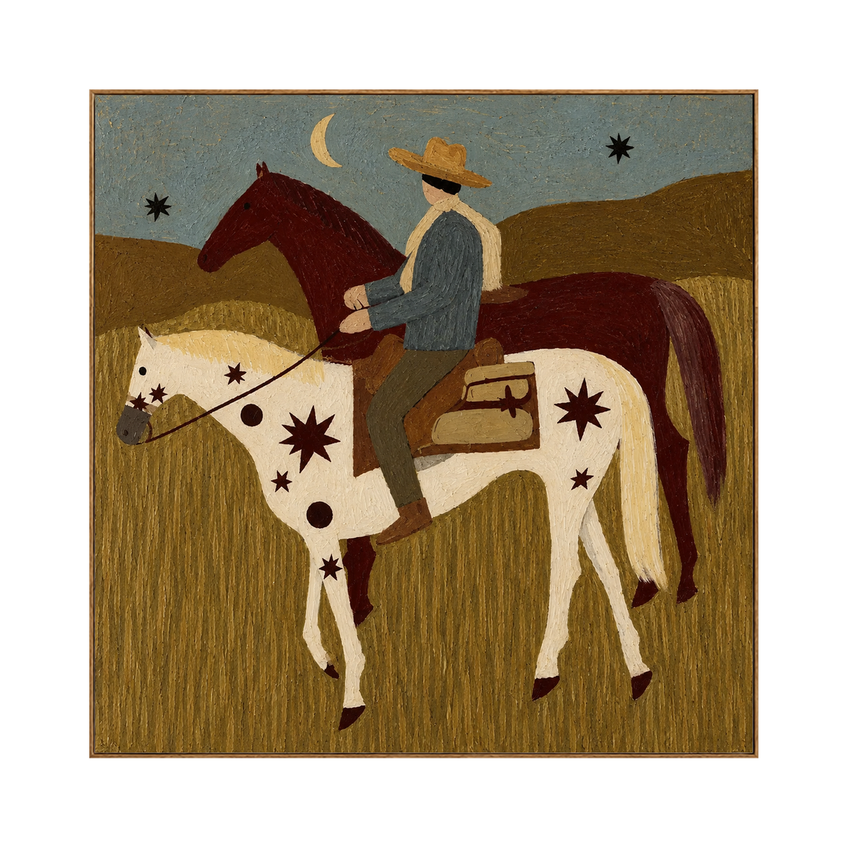 Prairie Crossing square artwork in a natural wood frame on a transparent background.