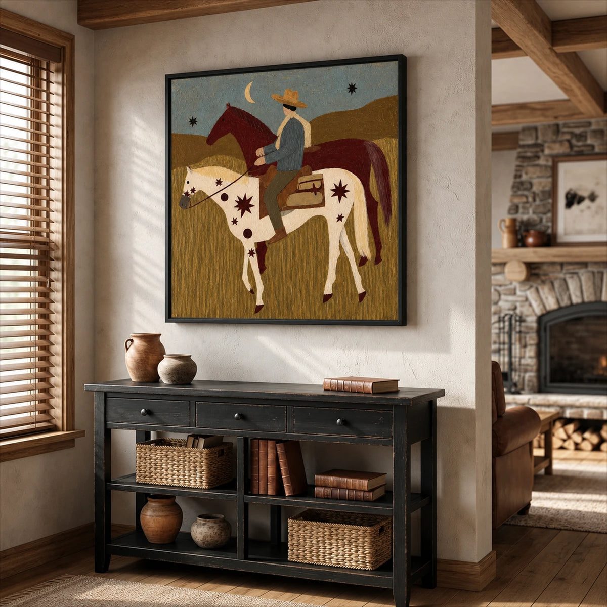 Prairie Crossing artwork displayed in a furnished interior, room setting 2.