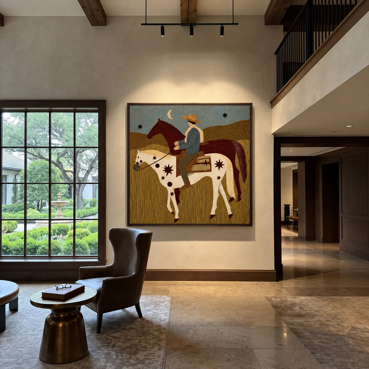 Prairie Crossing artwork displayed in a furnished interior, room setting 3.
