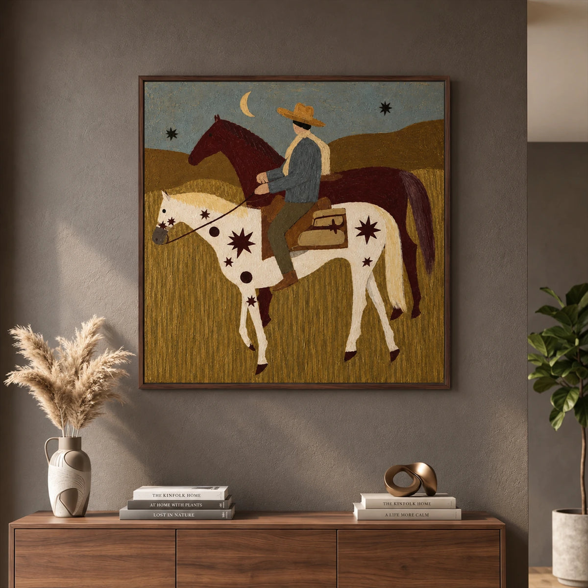 Prairie Crossing artwork displayed in a furnished interior, room setting 4.