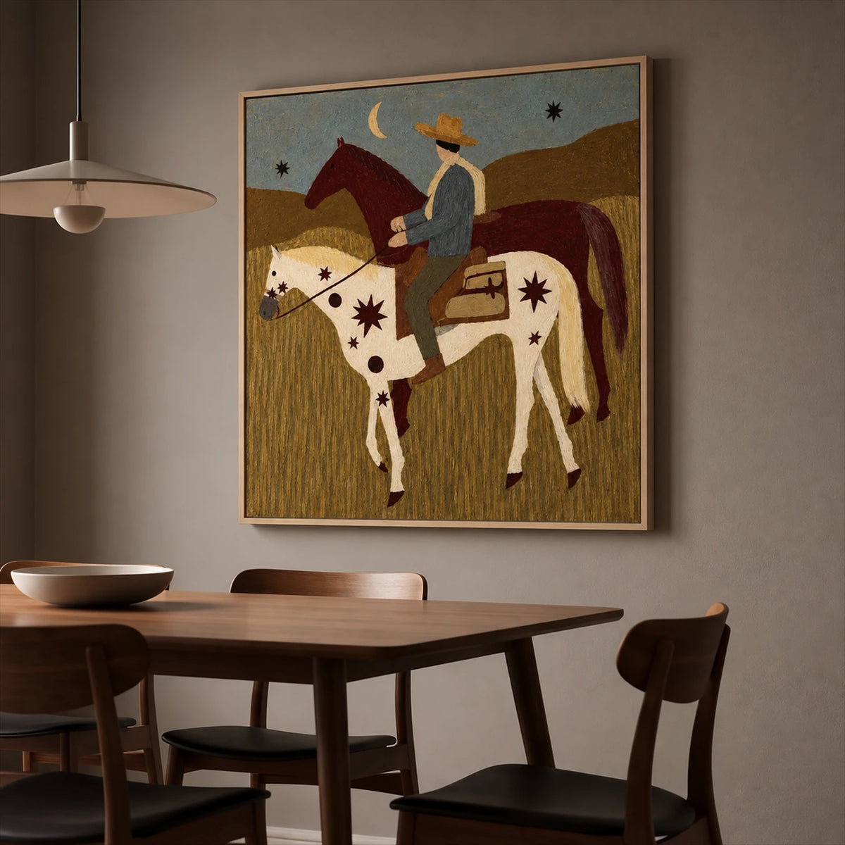 Prairie Crossing artwork displayed in a furnished interior, room setting 5.