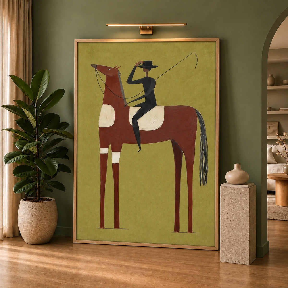 Olive Horseman artwork displayed in a furnished interior, room setting 2.