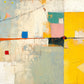 Blocks of citron yellow, pale blue, ivory and muted green balance across a softly weathered field. Full 2:1 artwork without a frame.