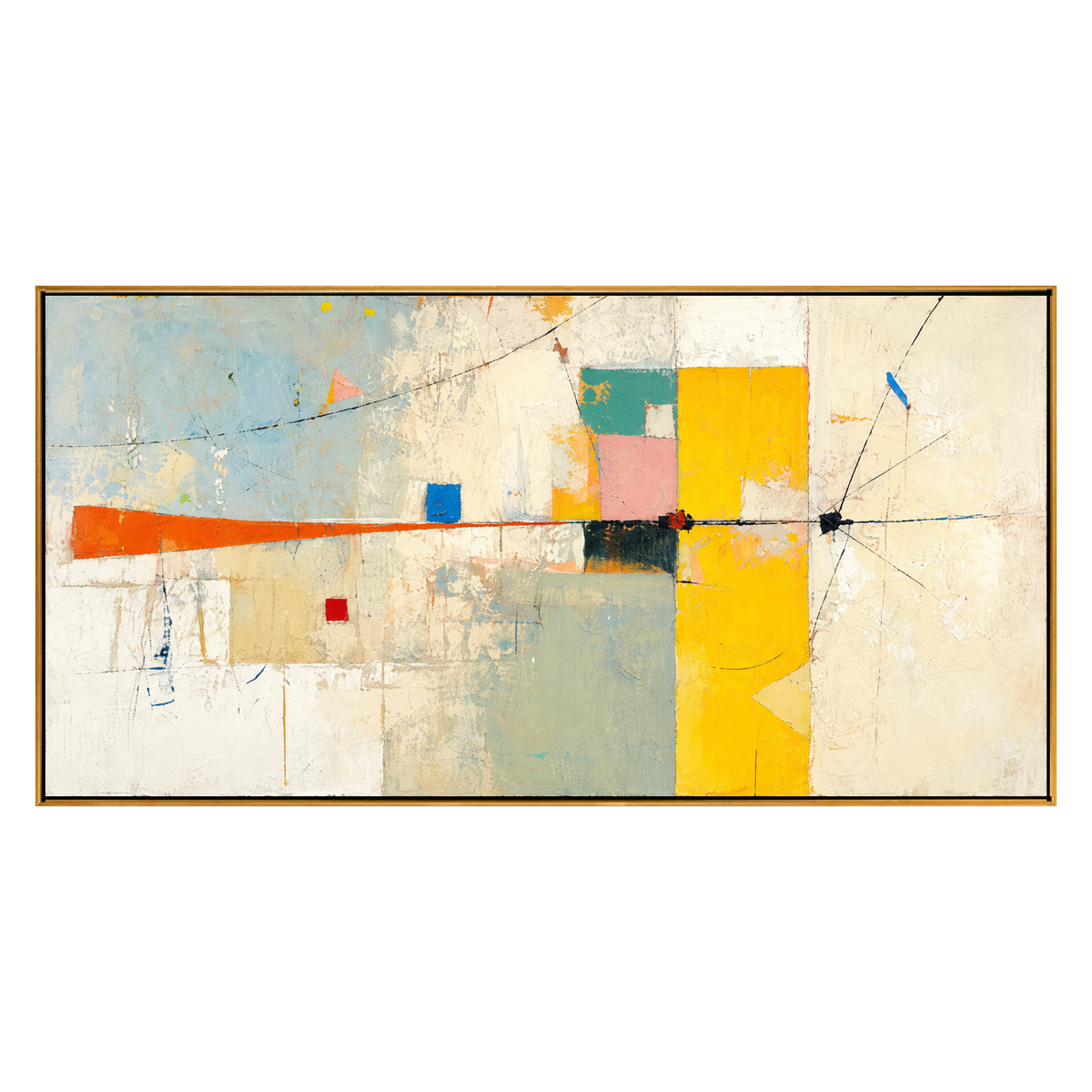 Citrine Balance panoramic artwork in a natural wood frame on a transparent background.