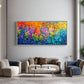 Chromatic Blossoms painting above a small sofa between upholstered lounge chairs.