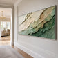 Verdant Layers painting along a bright hallway wall.
