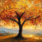A dark branching tree spreads a luminous canopy of amber and gold against a soft blue sky. Full 2:1 artwork without a frame.