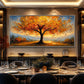 Amber Canopy painting above a dining table in a dark room.