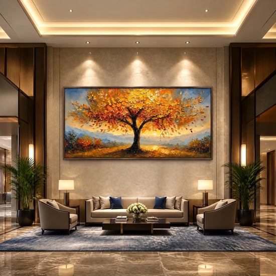 Amber Canopy painting above lounge seating.
