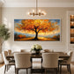 Amber Canopy painting above a dining table and cream chairs.