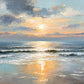 Golden sunlight breaks through layered clouds and spills across a quiet blue sea. Full 2:1 artwork without a frame.