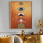 Hat Parade artwork displayed above a gold console beside pale seating and decorative vases.