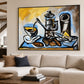 Coffee Angles artwork in a black frame, displayed in a living room (interior view 1).