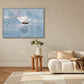 Quiet Voyage artwork in a silver frame, displayed in a living room (interior view 2).