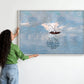 Quiet Voyage artwork in a white frame, displayed in an interior with a person for scale (interior view 4).
