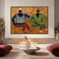 Ochre Companions artwork in a brown wood frame, displayed in a furnished interior (interior view 1).